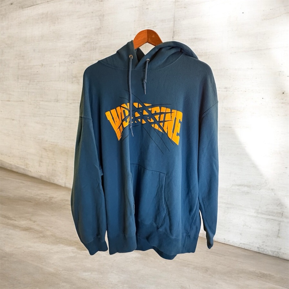 Uniqlo Marvel Hoodie Mens XL Blue Wolverine Graphic Pullover Embroidered
